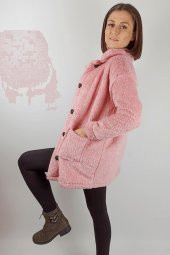 GO ON OUTFIT Kadın Pembe Düğmeli Kaban - 4