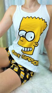Kadın Siyah Sarı The Simpson Baskılı Sıfır Kol Pijama Takımı GOON38 - 4
