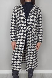 GO ON OUTFIT Kadın Kazayağı Kaşe Siyah-Beyaz Kaban - 5