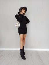 GO ON OUTFIT Kadın Balıkçı Yaka Balon Kol Triko Elbise GOON99 - 6