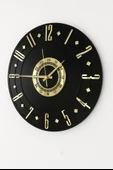 Dekoratif Ahşap Siyah Gold Duvar Saati 40 cm – Modern Ev Hediyelik Saat - 1