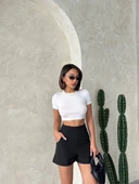 Yüksek bel parçalı double kumaş şort s25312 thumbnail 5