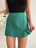 Çift yırtmaçlı atlas şort etek yeşil s240364 thumbnail 1