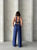 Crop pantolon keten takım s255012 thumbnail 5