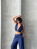 Crop pantolon keten takım s255012 thumbnail 6