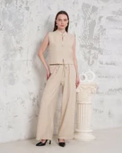 Broşlu yelek pantolon takım bej s255821 thumbnail 1