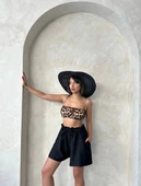 Volanlı keten şort siyah s255058 thumbnail 6