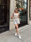 Çizgili şortlu takım gri s3978 thumbnail 2