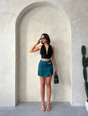 Zincirli şort etek petrol yeşili s24676 thumbnail 5