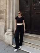 Crop pantolon biyeli takım siyah thumbnail 1