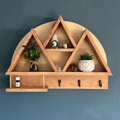 Doğal Ahşap Anahtarlık Anahtar Askısı Modern Hol, Antre Raflı Anahtar Askılık - 1