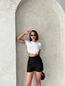 Yüksek bel parçalı double kumaş şort s25312 thumbnail 6