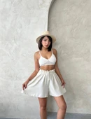 Volanlı keten şort bej s255058 thumbnail 6