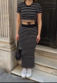 Çizgili etekli takım siyah s3609 thumbnail 7