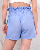 Kuşaklı keten şort mavi s255265 thumbnail 3