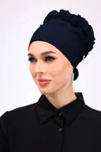 Loggia Kaymayan Fırfırlı Silikonlu Dikişsiz Bone - Kaymaz Kadın Tesettür Bağlamalı İç Bone-Lacivert thumbnail 6