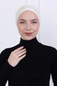 Loggia Fırfırlı Önden Dikişli Penye Bone - Kadın Tesettür Bağlamalı Topuz İç Bone-Ekru - Kırık Beyaz thumbnail 4