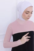 Loggia Balıkçı Yaka Boyunluklu Kolluk - Likralı Kadın Body Tesettür Crop Bolero-Pudra - 3