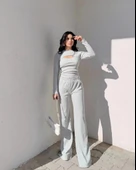 Pencereli detaylı alt üst takım gri w3864 thumbnail 3