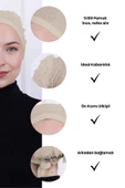 Loggia Fırfırlı Önden Dikişli Penye Bone - Kadın Tesettür Bağlamalı Topuz İç Bone-Krem thumbnail 3
