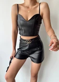 Tokalı deri şort siyah s24444 thumbnail 4