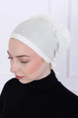 Loggia Fırfırlı Önden Dikişli Penye Bone - Kadın Tesettür Bağlamalı Topuz İç Bone-Ekru - Kırık Beyaz thumbnail 6