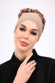 Loggia Kaymayan Fırfırlı Silikonlu Dikişsiz Bone - Kaymaz Kadın Tesettür Bağlamalı İç Bone-Vizon thumbnail 2