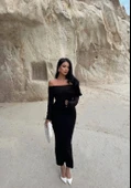 Madonna yaka esnek kumaş elbise siyah - 2