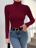 Balıkçı yaka dar kesim kaşkorse kazak Bordo thumbnail 2