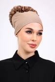 Loggia Kaymayan Fırfırlı Silikonlu Dikişsiz Bone - Kaymaz Kadın Tesettür Bağlamalı İç Bone-Vizon thumbnail 4
