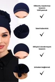 Loggia Kaymayan Fırfırlı Silikonlu Dikişsiz Bone - Kaymaz Kadın Tesettür Bağlamalı İç Bone-Lacivert thumbnail 3