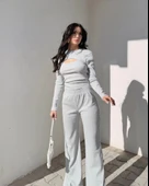 Pencereli detaylı alt üst takım gri w3864 thumbnail 4