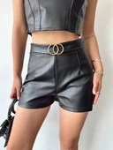 Tokalı deri şort siyah s24444 thumbnail 1