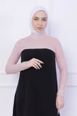 Loggia Balıkçı Yaka Boyunluklu Kolluk - Likralı Kadın Body Tesettür Crop Bolero-Pudra - 2
