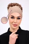 Loggia Kaymayan Fırfırlı Silikonlu Dikişsiz Bone - Kaymaz Kadın Tesettür Bağlamalı İç Bone-Vizon thumbnail 1
