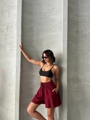 Volanlı keten şort bordo s255058 thumbnail 6