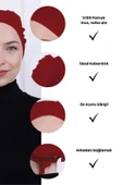 Loggia Fırfırlı Önden Dikişli Penye Bone - Kadın Tesettür Bağlamalı Topuz İç Bone-Bordo thumbnail 3