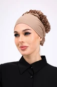 Loggia Kaymayan Fırfırlı Silikonlu Dikişsiz Bone - Kaymaz Kadın Tesettür Bağlamalı İç Bone-Vizon thumbnail 6