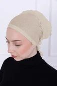 Loggia Fırfırlı Önden Dikişli Penye Bone - Kadın Tesettür Bağlamalı Topuz İç Bone-Krem thumbnail 6