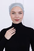 Loggia Fırfırlı Önden Dikişli Penye Bone - Kadın Tesettür Bağlamalı Topuz İç Bone-Açık Gri thumbnail 4