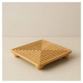 Bambu Dekoratif Top Ayaklı Sunum Tabağı, Servis Tabağı, (28 X 28 cm) - 1