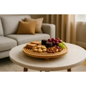 Bambu Dekoratif Top Ayaklı Yuvarlak Sunum Tabağı, Servis Tabağı, (28 X 28 cm) - 3