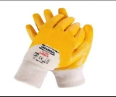 İşçi Eldiveni L No:9 Polyester Örme Nitril Eldiven Sarı-Beyaz (7 ADET) thumbnail 1