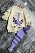 Unicorn Desenli Kız Çocuk Lila Renk Taytlı Takım - 4