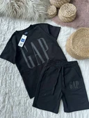 Baskılı Siyah Şortlu Takım - 2