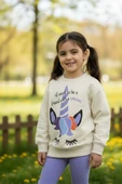 Unicorn Desenli Kız Çocuk Lila Renk Taytlı Takım - 2