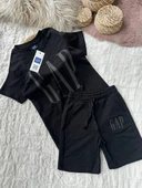 Baskılı Siyah Şortlu Takım - 4