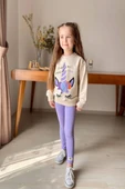 Unicorn Desenli Kız Çocuk Lila Renk Taytlı Takım - 1