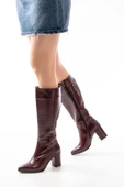 YSN-4422 Bordo Kroko Topuklu Kadın Çizme - 12
