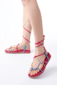 1001-1001 Fuşya Multi Bilekten Bağcıklı Kadın Sandalet - 2